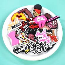 20PCS/SET Cute Black Queen Series PVC Shoe Charms, Pink Nails High Heels Heart Red Lips Shoe Decoration Shoe Accessories Party Gifts