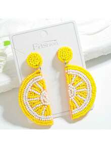 2件套波西米亚风串珠草莓、柠檬、西瓜手工水果设计耳环，时尚手工串珠吊坠耳环，适合日常、春夏、度假、派对佩戴 - 米珠水果耳墜 - 查看 9