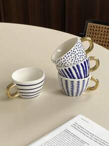 1pc 100ml Mini Ceramic Nordic Style Handpainted Concentrated Coffee Cup, Gold Handle Small Espresso Cup, Suitable For Home Daily Use, Coffee Maker, Cafes And Restaurants, Afternoon Tea Cup, Gift