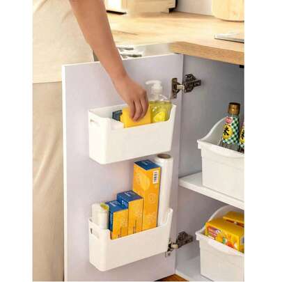 1pc Kitchen Wall Mounted Storage Box, White Storage Box, Non Perforated Cabinet Door Storage Box On The Inside Of The Cabinet, Suitable For Kitchen, Bathroom, Bedroom, And Office Storage, Kitchen Supplies,Kitchen Storage,Kitchen Organizer,Kitchen Organiser,Storage Items,Kitchen,Storage,Organizer,Organiser,Organization,Organizers,Drawer Organizer,Travel,Kitchen Items,Kitchen Utensils,Kitchen Tools,Kitchen Things.
