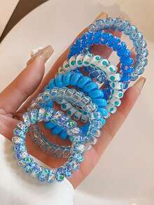 Set de 6 piezas, Cuerda de pelo elástica de espiral de colores cambiantes de verano para niñas, cuerda de pelo elástica de bola, banda de goma, accesorio para el cabello, empaque portátil de fácil almacenamiento, adecuado para todo tipo de peinados, divertido accesorio de cabello en espiral para el cabello diario, coletero, accesorios para el cabello, ligas para el cabello, cuerdas para el cabello, sujetadores de coleta, accesorios para la cabeza, gimnasio, deporte, atuendo para correr - Multicolor - Ver 7