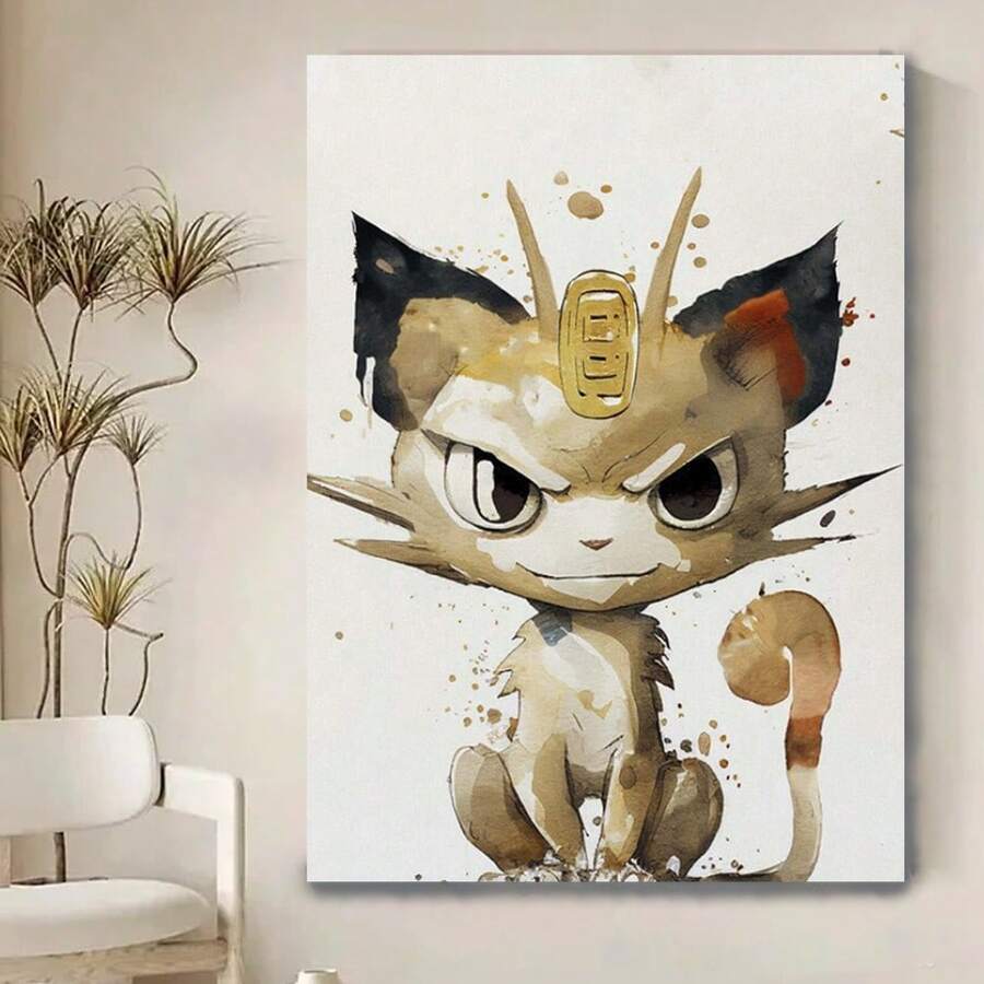 1PC Framed Meowth PokémonWatercolor Painting, Meowth PokémonWall Art Poster, Meowth Painting, Meowth Poster, Meowth Art, PokemonPainting - Framed - View 1