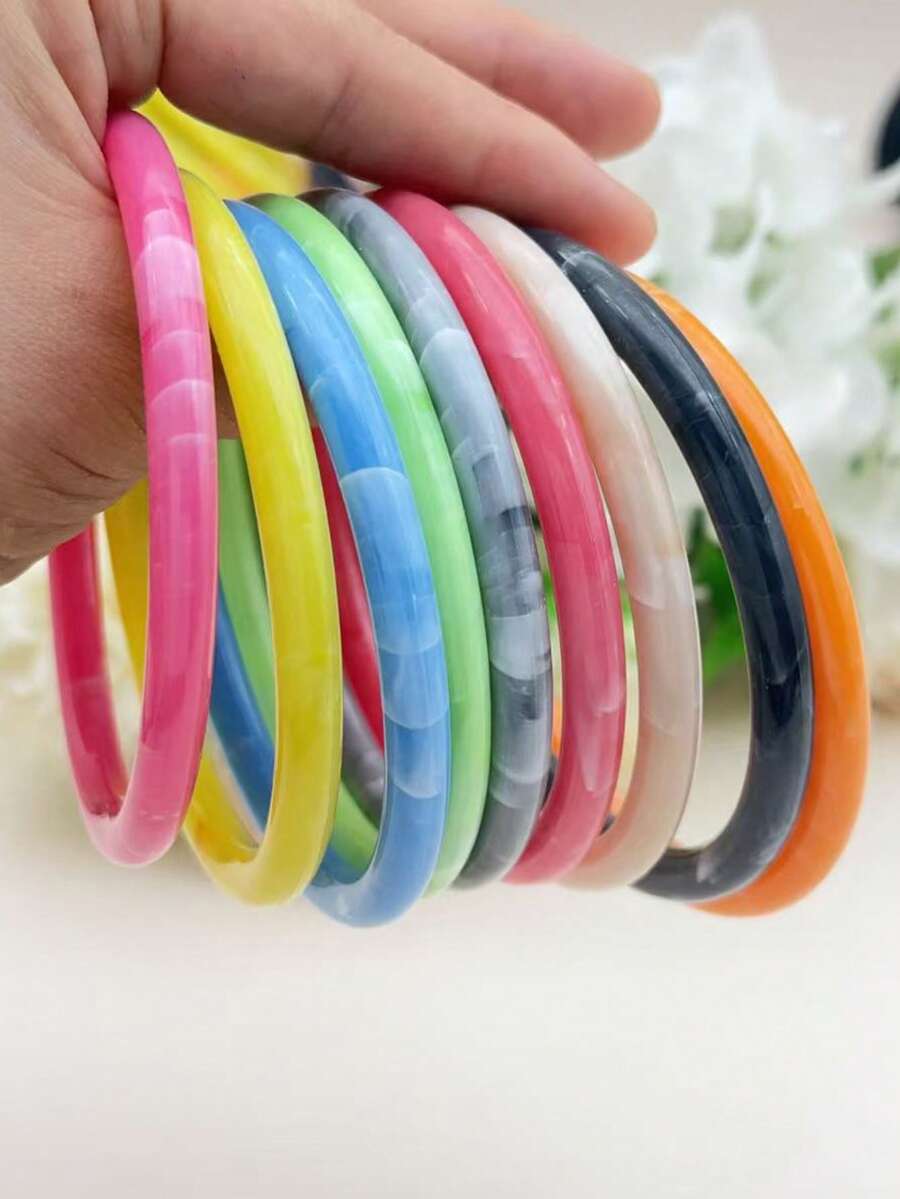 1 set de múltiples brazaletes de resina de colores de caramelo primaverales - cada brazalete tiene una textura agrietada única - pulsera - Ver 1