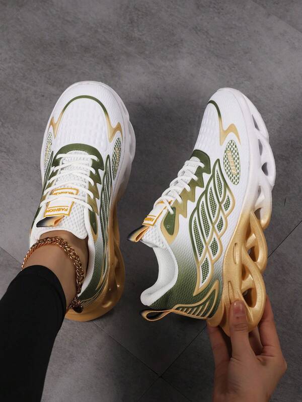 Women's Spring/Summer New Ombre Color Breathable Mesh Casual Shoes, Hollow Outsole Comfortable Thick Bottom Sneakers