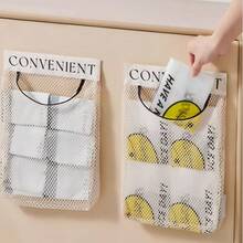 Large Capacity Mesh Storage Bag, Wall Mounted Hanging Organizer Box, Reusable Home Door Storage Net Bag, Breathable Minimalist Design For Kitchen Tool Organization, Kitchen Garbage Bag Holder, Storage Hook-And-Loop Net Pocket - Multicolor - View 5