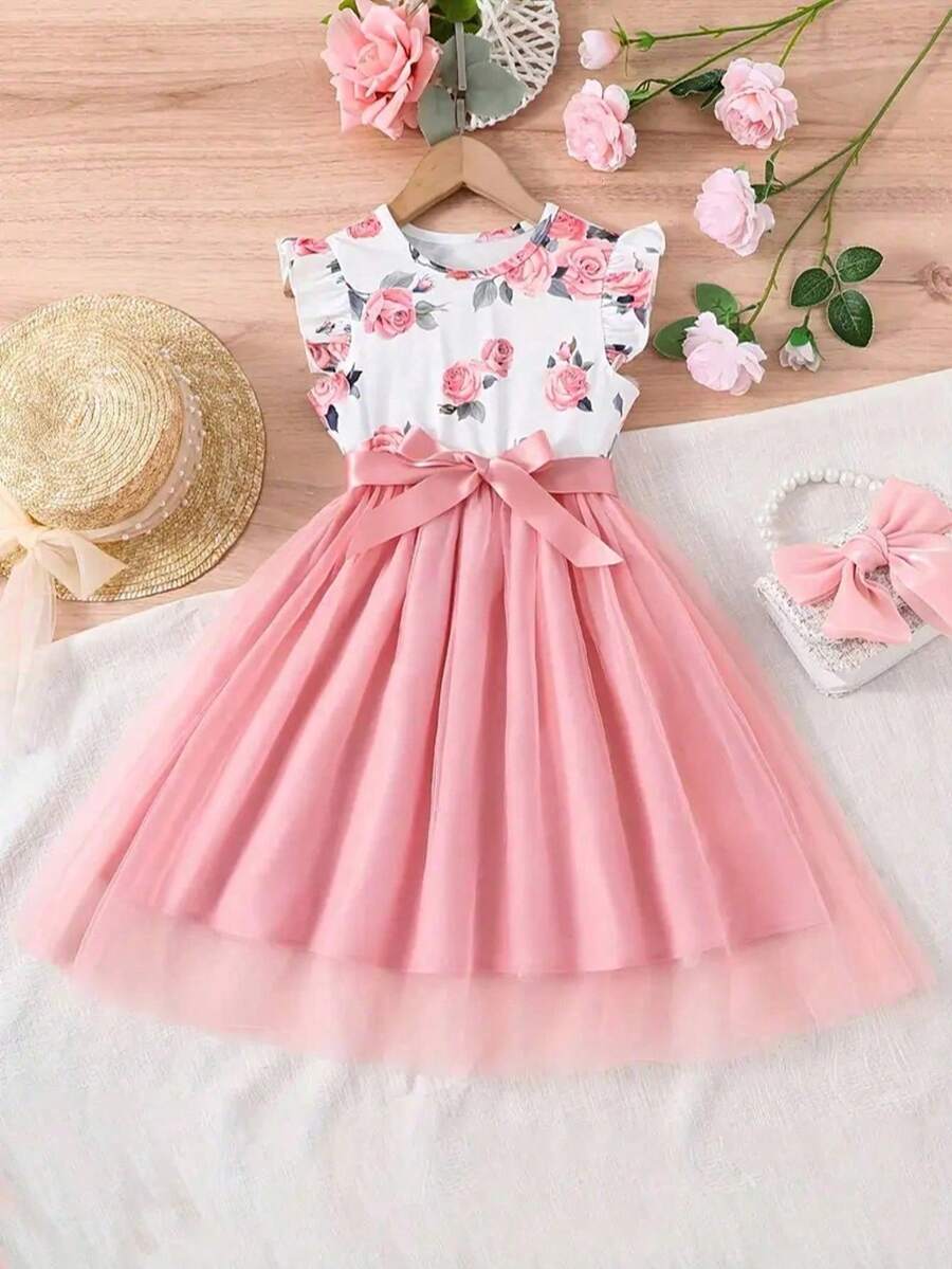Girls Sleeveless Floral Tutu Dress - Perfect Spring And Fall Gift