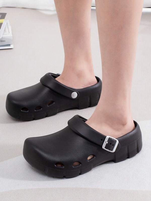 Women's Simple Breathable Floral Garden Wooden Clogs, Casual Hollow Outdoor Beach Slip-On Sandals, Summer