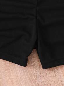 2 peças/conjunto de blusa de manga curta de cor sólida para meninas + macacão com estampa de letras - Rosa Quente - Ver 9