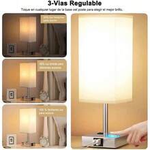 Desk lamp with bulb, touch night light, 2 USB and 2 AC power outlets - Beis - Ver 2