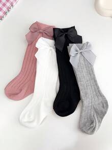 4 Pairs Kids Bow Decorated Mid-Calf Socks, Suitable For Girls All Seasons - Multicolor - View 4