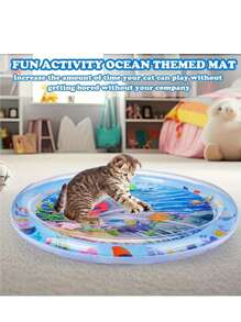 Interactive Splash-Proof Cat Play Mat With Floating Fish Design, PVC Boredom Relief Kick Toy For Indoor Cats, Tap Water