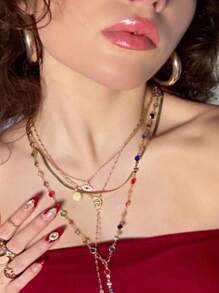 1 pezzo nuovo collana a Y in stile boho con farfalla e perla, colore oro/argento, adatto per festa, gala, decorazione vacanze, estate, spiaggia, colore strass casuale
