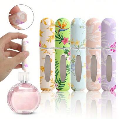 5ml Refillable Perfume Atomizer Bottle With Floral Print, Bottom Refill Travel Spray Bottle For Women, Portable Mini Fragrance Container