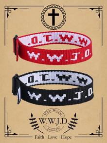 2条 Wwjd 字母提花针织手链，耶稣会怎么做？手绳保护祈祷手链，励志基督教饰品，适合青少年男孩女孩佩戴。