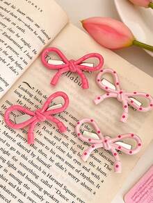 4/2 件波尔卡圆点蝴蝶结发夹，女士侧刘海发饰，鸭夹发夹 - 彩色 - 查看 5