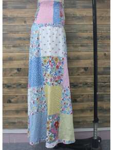 女士花卉印花波西米亚风荷叶边 A 字形半身裙，修身腰裙，适合海滩度假、音乐节、独立日