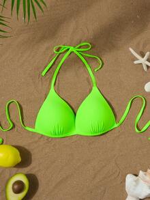 New Summer Women Beach Solid Color Sexy Bikini Top - Lime Green - View 1