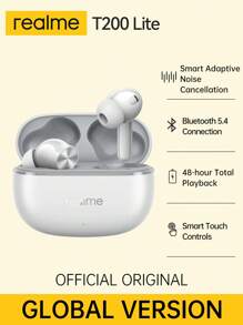 Realme Buds T200 Lite 无线蓝牙 5.4 耳机，支持双设备连接，播放时间长达 48 小时，IPX4 防水，触控，双麦克风 AI 深度通话降噪。低延迟游戏模式，符合人体工学的入耳式设计，兼容安卓/iOS 系统，配备充电盒（白色/黑色） - 均碼 - 查看 12