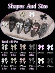 Bows Nail Charms, 140 Pcs Bow Nail Bow Charms, Black Golden Silver Pink Bows Tie Shapes Acrylic Nail Art Charms, Bowknot Faux Pearls Nail Gems Charms For Y2K Nail Decor