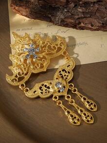 1pc Bohemian Floral Tassel Brooch, Simple And Versatile Gold-Tone Pin Accessory - Multicolor - View 7