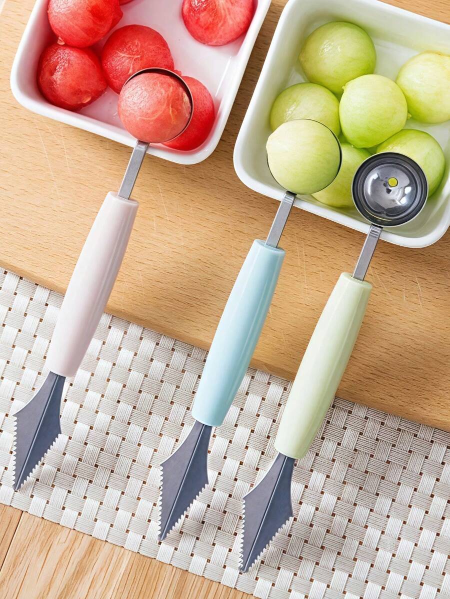 3pcs Fruit Scoop, Stainless Steel Fruit Ball Digger, Reusable Watermelon Spoon, Creative Carving Kinfe, Fruit Scoop, Watermelon Scoop, Fruit Cutter, Kitchen Stuff, Kitchen Supplies