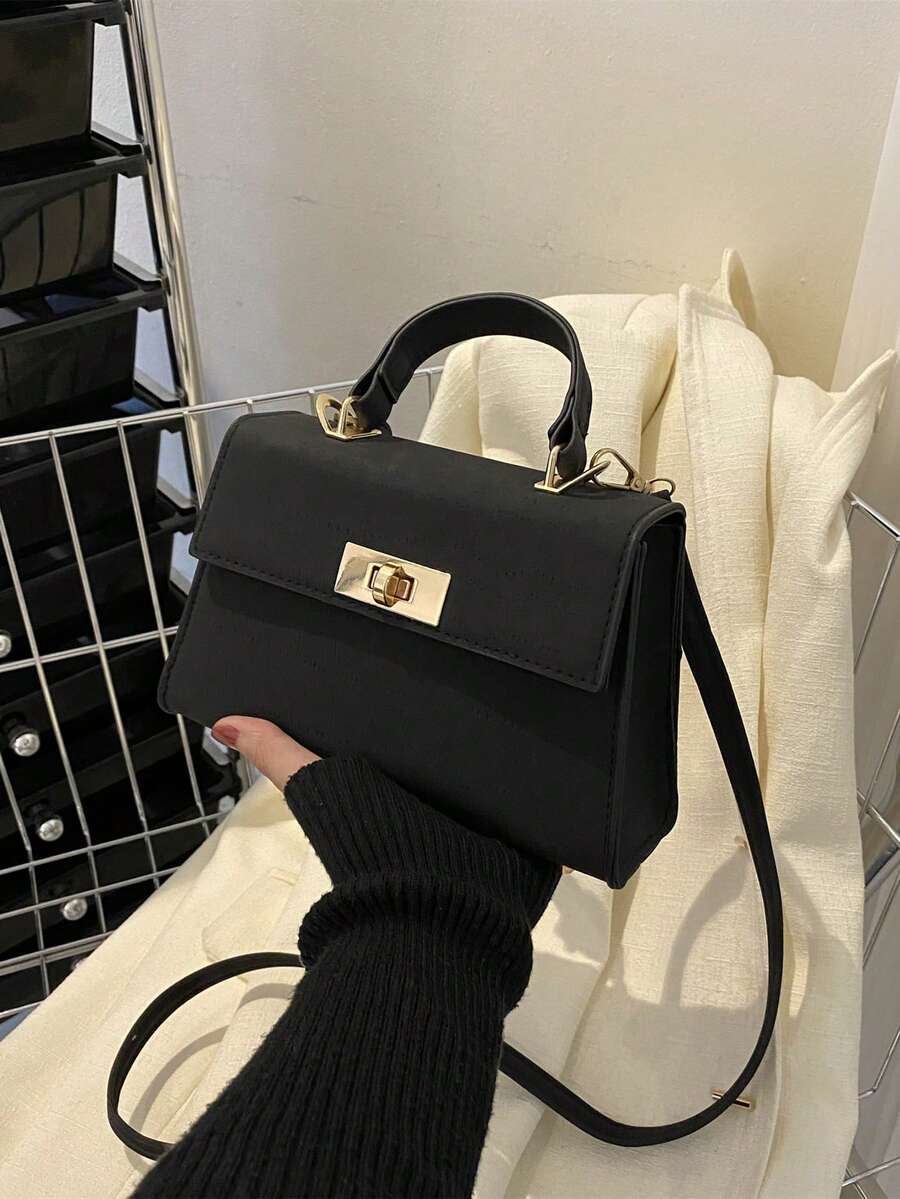 Fashionable Solid Color PU Embossed Flap Metal Closure Handbag