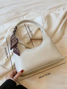 Minimalist Beige Shoulder Underarm Bag With Scarf - Beige - View 6