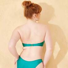 Women's High Shine Center Front Hibiscus Detail Bandeau Bikini Top - Wild Fable™ Teal Green - 1 - View 5