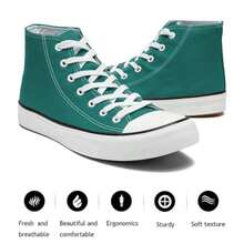 Giày thể thao vải canvas cổ cao thời trang buộc dây cổ điển cho nữ, giày đi bộ thường ngày, lớn hơn nửa cỡ - màu xanh lá - Xem 2