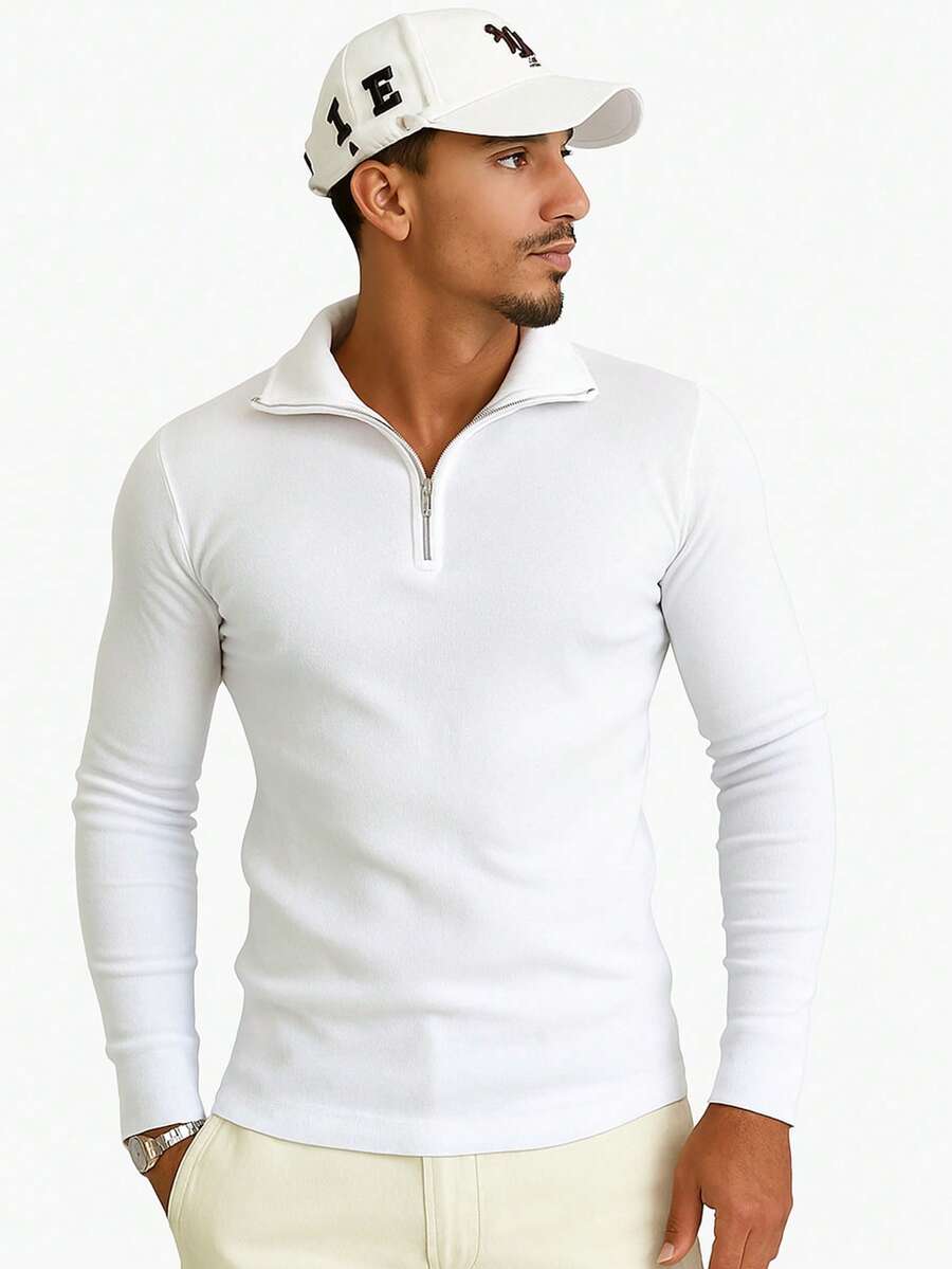 Cacharrel Zip Polo Neck Long Sleeve ITALIAN Classic - White - View 1