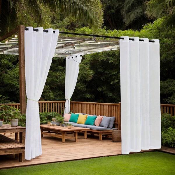1 pieza Cortina de voile blanca minimalista y decorativa, impermeable y perforada, adecuada para sala de estar, dormitorio, comedor, cocina, decoración exterior