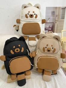 1pc New Cute Racoon Backpack, Versatile And Casual Travel Bag, Large Capacity Waterproof Nylon Cartoon Daypack, No Pendant - A - View 3