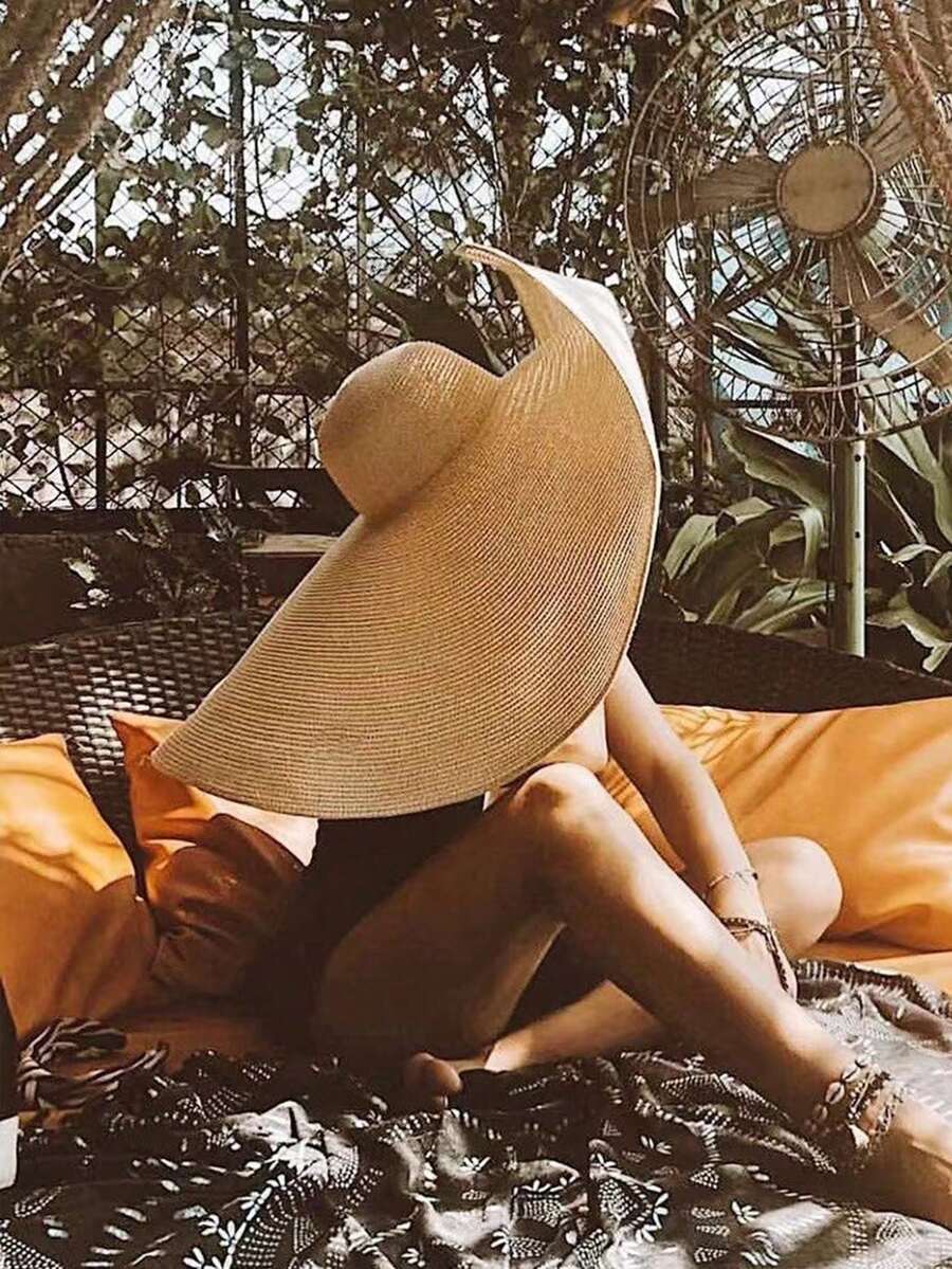 1pc Women's Large Brim Breathable Sun Hat, Solid Color, Comfortable And Suitable For Fishing, Cycling, Outdoor Activities, Beach Fun - Khaki - View 1