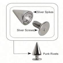 Pack Of 100 Punk Rivets Screwdriver Punching Tool,7 X 9.5 Mm, Rustproof Decorative Rivets, Clothing Screw Rivets, DIY Rivets, Screw-On Rivets, Metal Gothic Spikes, Decorative Rivets, Pointed Rivets For Bags, Clothes, Shoes