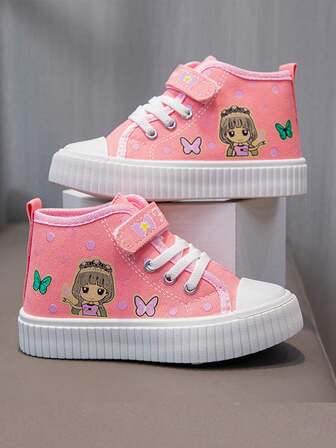 Pantofi sport cu model de desene animate pentru fete, cu talpă joasă, noi, pentru copii, la modă, pentru campus, pantofi de alergare confortabili cu sistem de prindere cu cârlig și buclă pentru copii mari, primăvară/vară, fluture, inimă, Ziua Îndrăgostiților