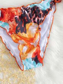 Miturn Bikini a due pezzi con fiori e pizzo, modello plissettato, adatto per vacanze estive in spiaggia e nuoto