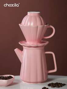 choxila 3pcs/Set Pour Over Coffee Maker Set, Ceramic Hand Brew Coffee Set, Coffee Pot Coffee Filter Dripper Bloom Bowl Coffee Accessories Back To School - Petal Ceramic Set - View 1