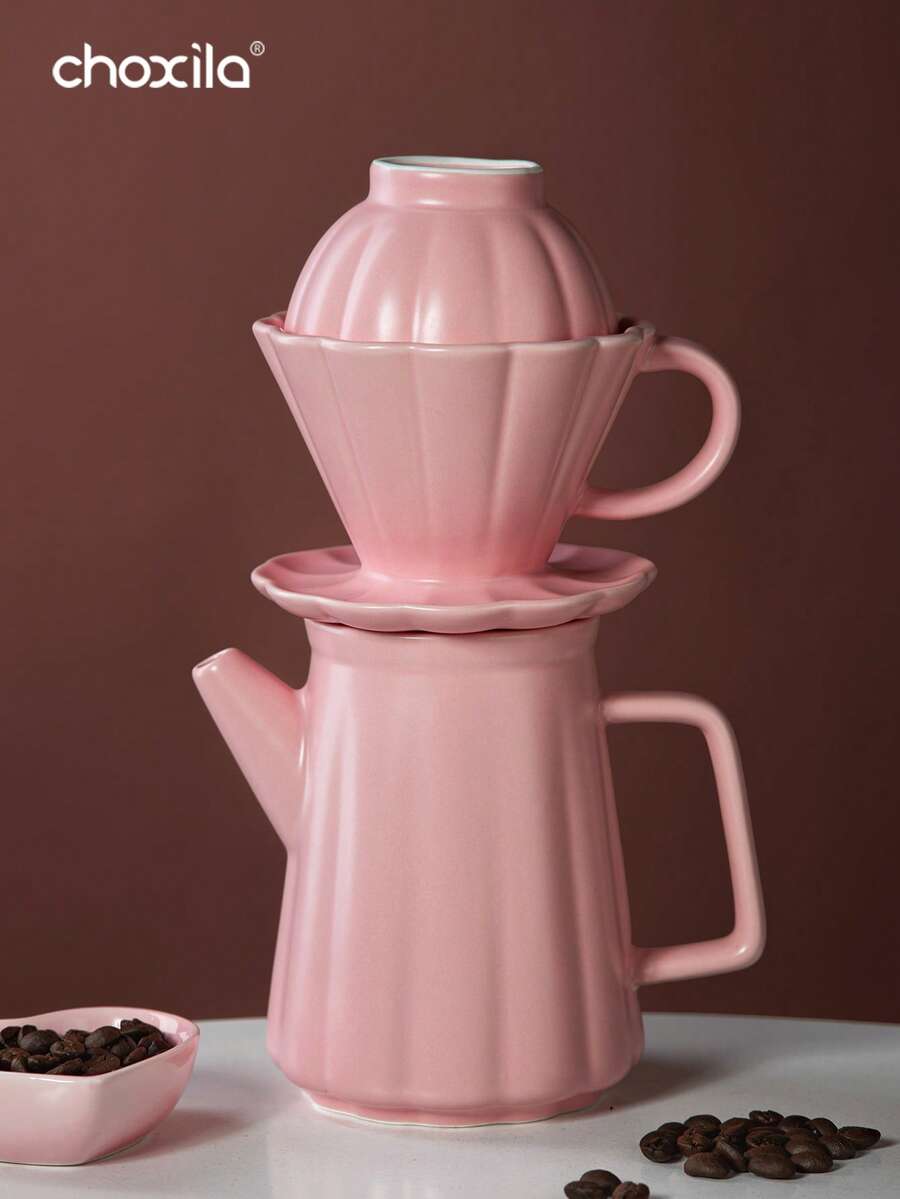 choxila 3pcs/Set Pour Over Coffee Maker Set, Ceramic Hand Brew Coffee Set, Coffee Pot Coffee Filter Dripper Bloom Bowl Coffee Accessories Back To School - Petal Ceramic Set - View 1