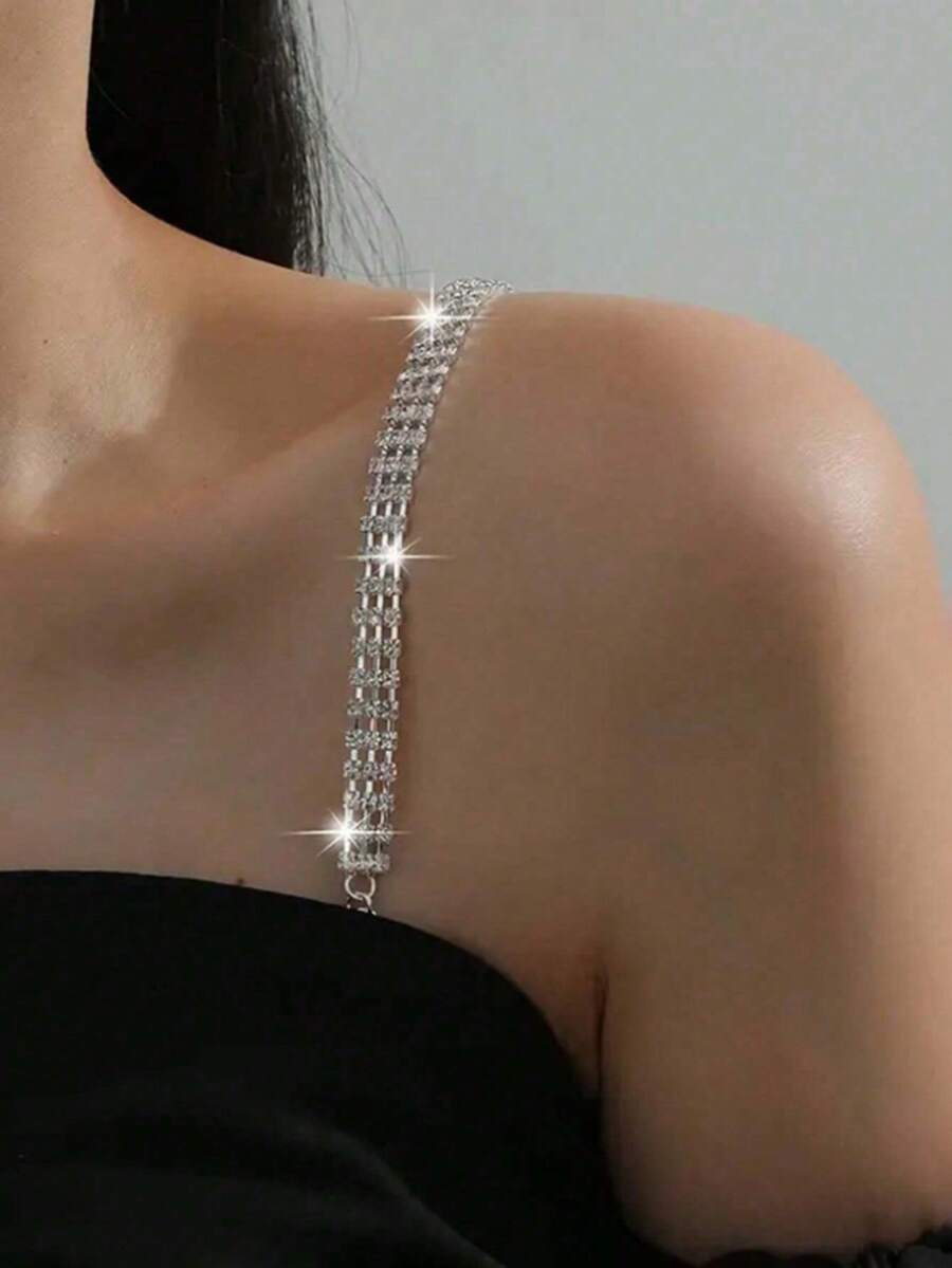 2pcs/Pair Rhinestone Studded Women's Adjustable Bra Shoulder Straps Metal Back Bra Strap - Silver - View 1