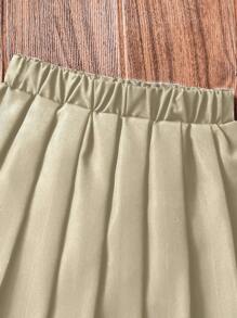 2 piezas Conjunto de niña de verano con cárdigan casual de unicolor abierto + Top camisa + Mini falda plisada negra simple, Atuendo de uso diario, Juvenil y Vibrante