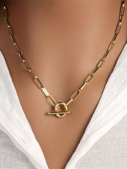 1pc Minimalist Long Clasp Plain Chain Necklace, Suitable For Women Daily Wear