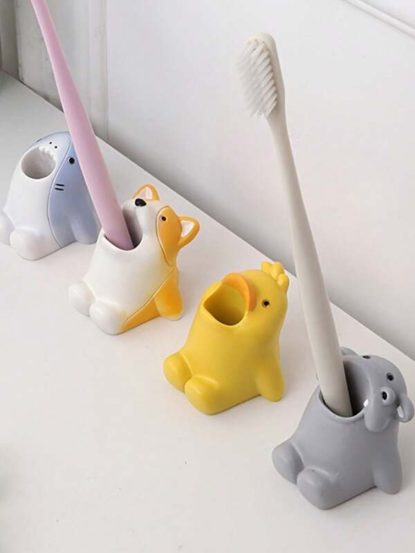 1pc Creative Cartoon Animal Toothbrush Holder & Pen Cup, Cute Desktop Organizer Decor
