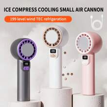 1 pieza Ventilador portátil mini recargable por USB, experiencia de frío helado de 0°C, diseño silencioso sin aspas, larga duración de la batería, alto rendimiento con turbo boost, pantalla LCD, motor sin escobillas, tamaño compacto para uso al aire libre en verano, artesanía digna de regalo