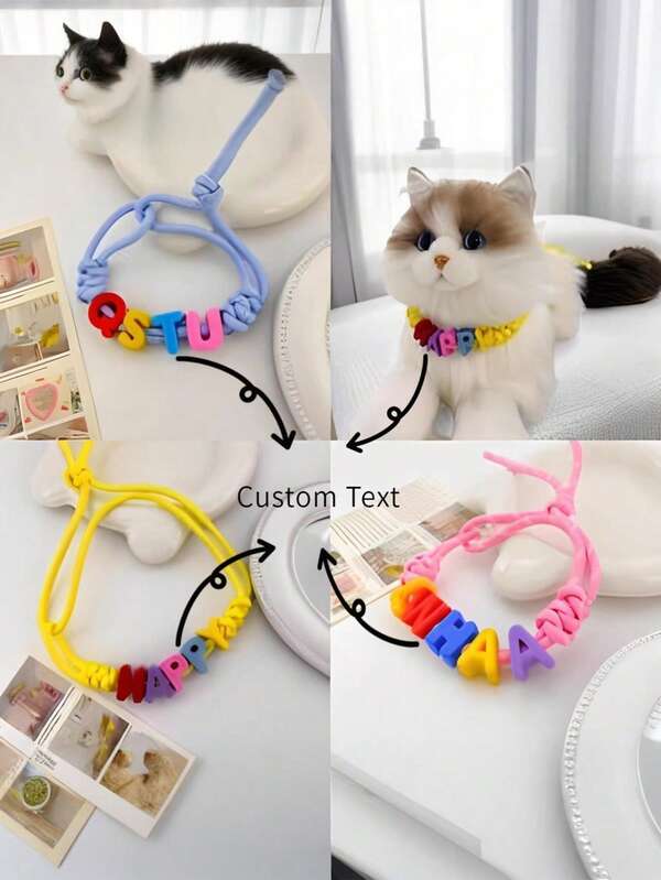 1 Stück personalisierte Acryl Haustier-Namenskette, zufällige Buchstabenfarb-Kombination, Bonbonfarben Haustier-Halsband für Hunde & Katzen, DIY Haustier-Zubehör, Geschenk für Haustierliebhaber