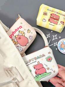 1 pieza Monedero lindo con diseño de capibara, cartera compacta de dibujos animados mini para llaves y tarjetas - Multicolor - Ver 4