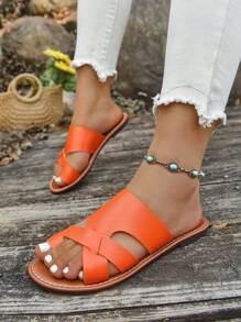 Women's Handmade Comfortable Soft Fashionable Casual Slippers, Slip Resistant Flat Toe-Open House Slippers