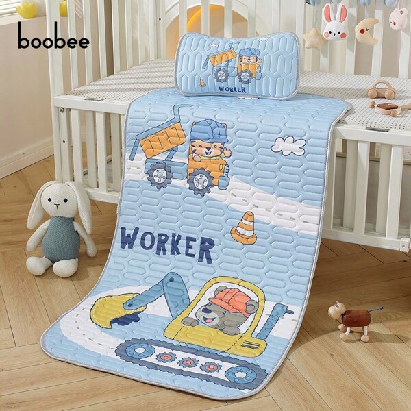1 Set Of 2pcs Baby Summer Cooling Mat, Kindergarten Napping Latex Cooling Mattress, Baby Air Conditioning Soft Cooling Pad With Pillowcase - Cute Cartoon Pattern