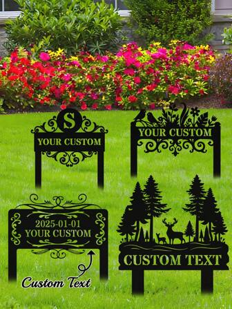 1pc Personalized Garden Sign With Stake - Customizable House Number And Address Plate, Fence Yard Lawn Art Decoration, Weatherproof Metal Outdoor House Number Plate, Suitable For Yard, Garden, Lawn, Halloween Christmas Thanksgiving, Ideal Gift For Family And Friends