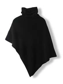 1 pièce Poncho en laine de mérinos 100% pour femmes, châle ample tricoté avec col roulé, cape asymétrique surdimensionnée