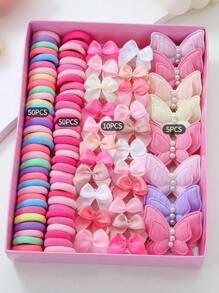 Set de 115 pièces d'accessoires pour cheveux de fille roses, comprenant des chouchous nœud papillon, des pinces à cheveux papillons en fausse perle, des élastiques simples, des chouchous en serviette, des décorations de cheveux princières, sans dommage, accessoires pour cheveux, pinces à griffes